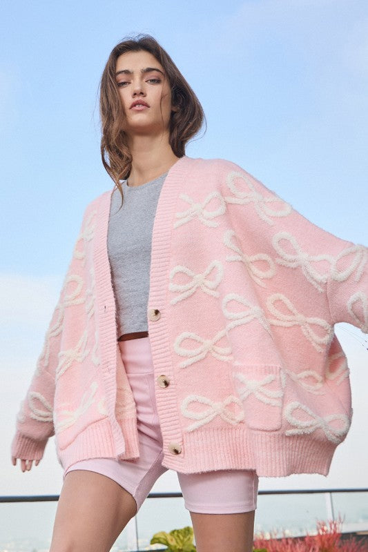 PREORDER | Ribbon Oversized Sweater Cardigan | Baby Pink